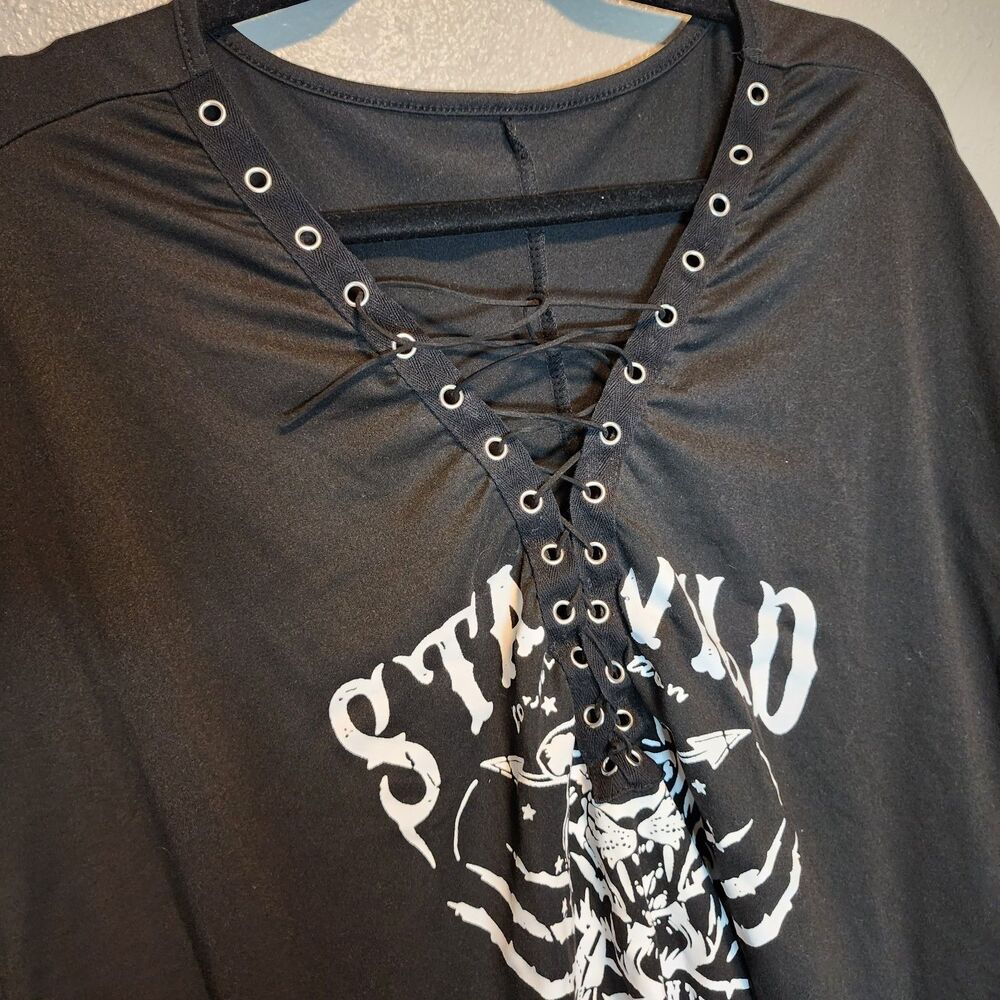 SHEIN Curve Stay Wild Lace Up Grommet Panther Graphic Tee Dress Black 4XL